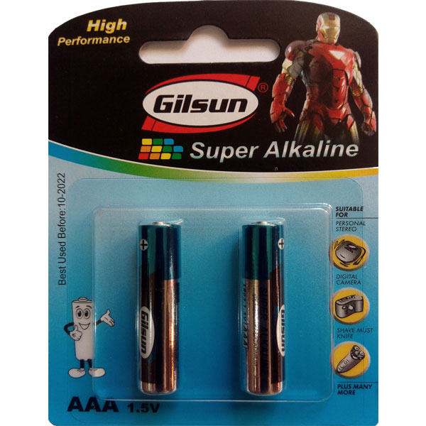 باتری نیم قلمی گیلسان سوپر آلکالاین AAA بسته 2 عددی